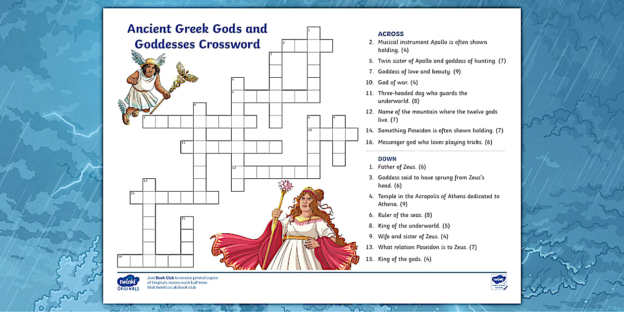 Ancient Greece Crossword Puzzle Gods and Goddesses KS2